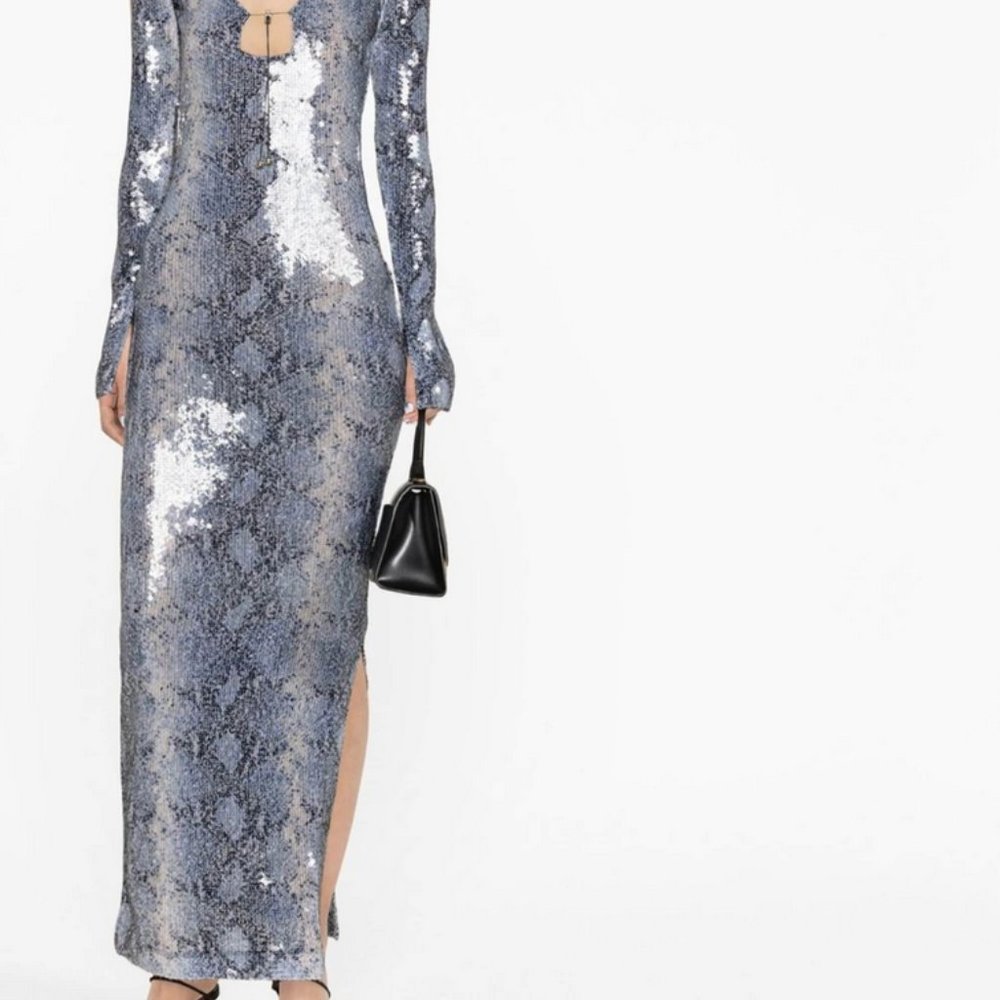 16Arlington, "Solaria" snake-print sequinned dress, size 36, silver / black - Picture 3 of 7